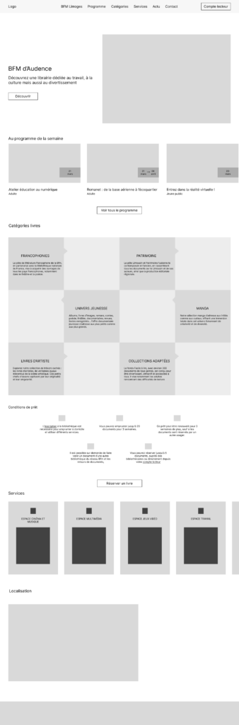 Wireframe page d'accueil