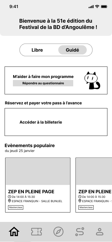 Page d'accueil wireframe