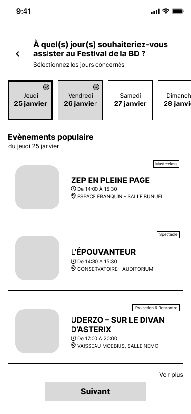 Choix du jour wireframe